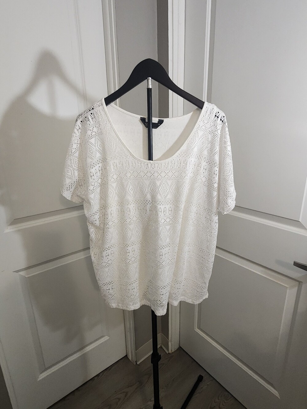 SJS Ivory Crochet Short-Sleeve Boho Blouse Size M